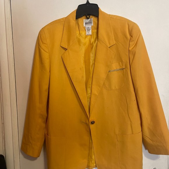 Vintage 80s Yellow Gold Oversized Embroidered Blazer - Picture 5 of 6